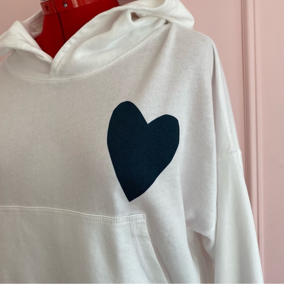 J. Crew Magic Rinse™ Hoodie with Heart, 100% Cotton, White/Navy, Oversized, XS/S - Picture 6 of 12
